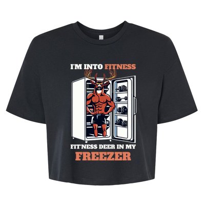 Hunting Im Into Fitness Deer Freezer Funny Hunter Dad Bella+Canvas Jersey Crop Tee