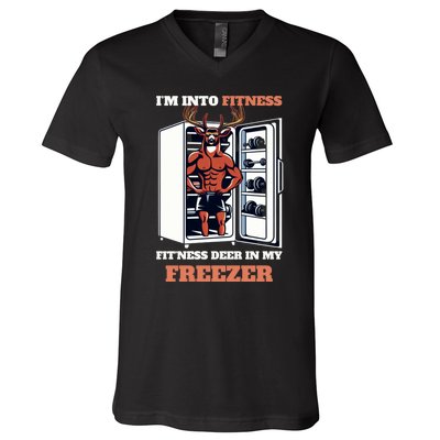 Hunting Im Into Fitness Deer Freezer Funny Hunter Dad V-Neck T-Shirt