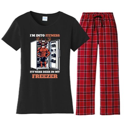 Hunting Im Into Fitness Deer Freezer Funny Hunter Dad Women's Flannel Pajama Set