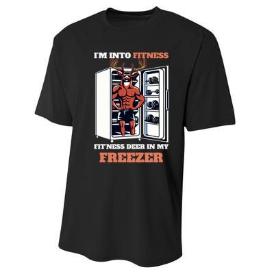 Hunting Im Into Fitness Deer Freezer Funny Hunter Dad Performance Sprint T-Shirt