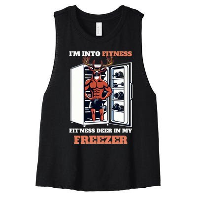 Hunting Im Into Fitness Deer Freezer Funny Hunter Dad Women's Racerback Cropped Tank