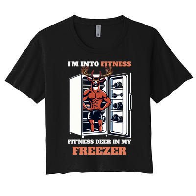 Hunting Im Into Fitness Deer Freezer Funny Hunter Dad Women's Crop Top Tee