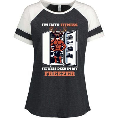 Hunting Im Into Fitness Deer Freezer Funny Hunter Dad Enza Ladies Jersey Colorblock Tee