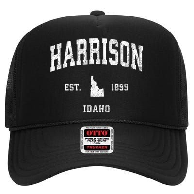 Harrison Idaho Id Vintage Athletic Sports High Crown Mesh Back Trucker Hat