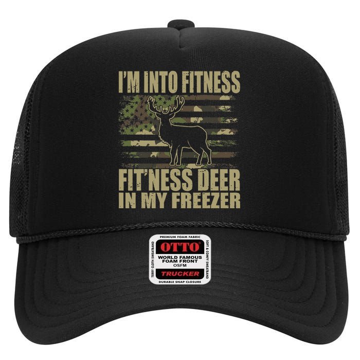 Hunting I'm Into Fitness Fit'ness Deer In My Freezer  High Crown Mesh Back Trucker Hat