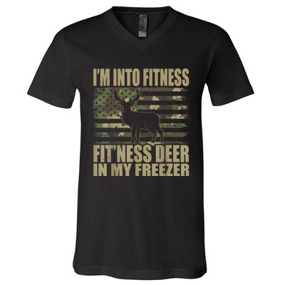 Hunting I'm Into Fitness Fit'ness Deer In My Freezer V-Neck T-Shirt