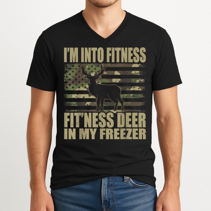 Hunting I'm Into Fitness Fit'ness Deer In My Freezer V-Neck T-Shirt