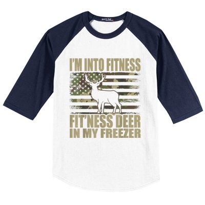 Hunting I'm Into Fitness Fit'ness Deer In My Freezer Baseball Sleeve Shirt