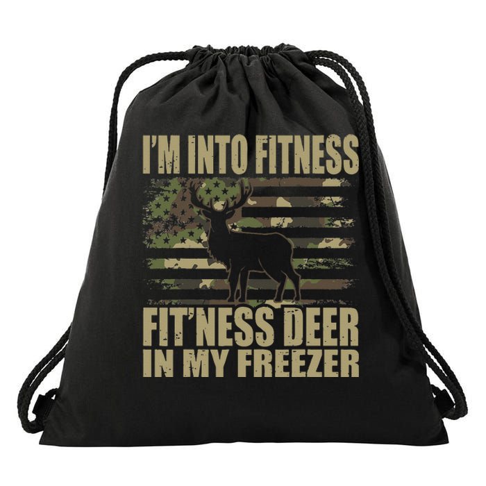 Hunting Im Into Fitness Fitness Deer In My Freezer Drawstring Bag