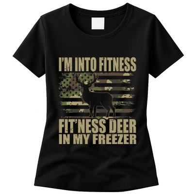 Hunting Im Into Fitness Fitness Deer In My Freezer Womens T-Shirt