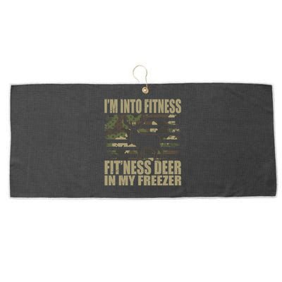 Hunting Im Into Fitness Fitness Deer In My Freezer Gift Large Microfiber Waffle Golf Towel