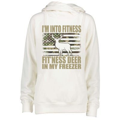 Hunting Im Into Fitness Fitness Deer In My Freezer Gift Womens Funnel Neck Pullover Hood