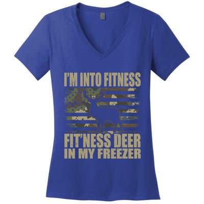 Hunting Im Into Fitness Fitness Deer In My Freezer Gift Women's V-Neck T-Shirt