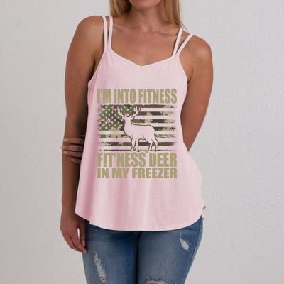 Hunting Im Into Fitness Fitness Deer In My Freezer Gift Women's Strappy Tank