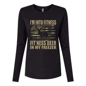 Hunting I'm Into Fitness Fit'ness Deer In My Freezer Womens Cotton Relaxed Long Sleeve T-Shirt