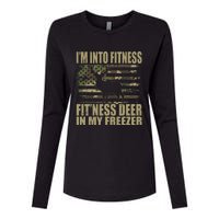 Hunting I'm Into Fitness Fit'ness Deer In My Freezer Womens Cotton Relaxed Long Sleeve T-Shirt