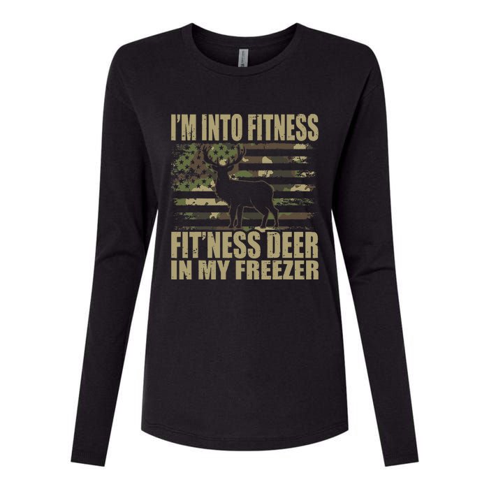 Hunting I'm Into Fitness Fit'ness Deer In My Freezer Womens Cotton Relaxed Long Sleeve T-Shirt