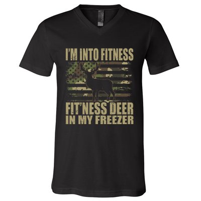 Hunting I'm Into Fitness Fit'ness Deer In My Freezer V-Neck T-Shirt