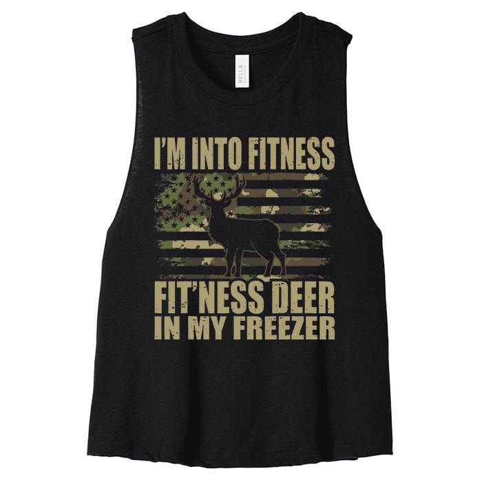 Hunting I'm Into Fitness Fit'ness Deer In My Freezer Women's Racerback Cropped Tank