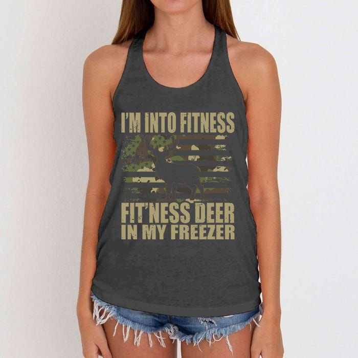 Hunting I'm Into Fitness Fit'ness Deer In My Freezer Women's Knotted Racerback Tank