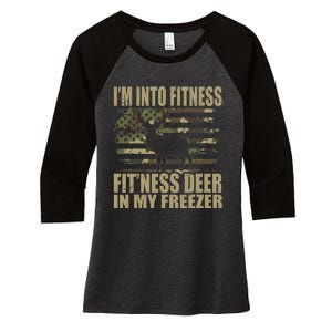 Hunting I'm Into Fitness Fit'ness Deer In My Freezer Women's Tri-Blend 3/4-Sleeve Raglan Shirt