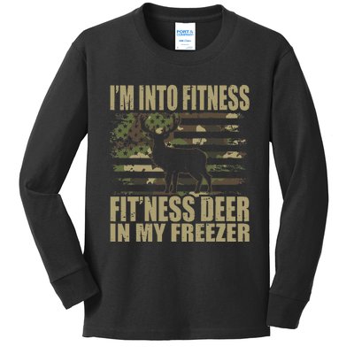 Hunting I'm Into Fitness Fit'ness Deer In My Freezer Kids Long Sleeve Shirt