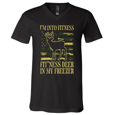 Hunting Im Into Fitness Fit Ness Deer Freezer V-Neck T-Shirt