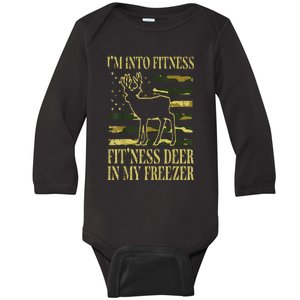 Hunting Im Into Fitness Fit Ness Deer Freezer Baby Long Sleeve Bodysuit