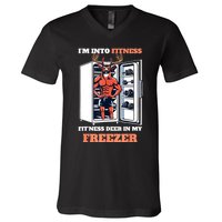 Hunting IM Into Fitness Deer Freezer Funny Hunter Dad V-Neck T-Shirt