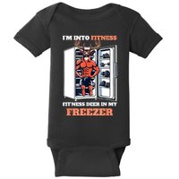 Hunting IM Into Fitness Deer Freezer Funny Hunter Dad Baby Bodysuit