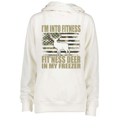 Hunting IM Into Fitness FitNess Deer In My Freezer Womens Funnel Neck Pullover Hood