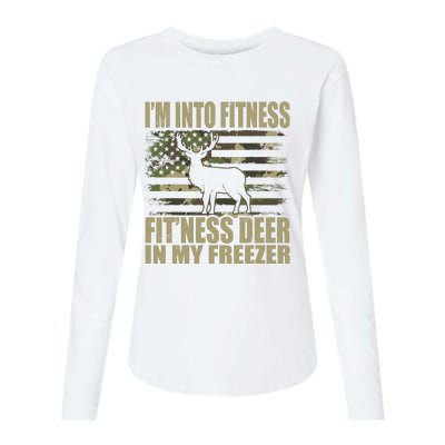 Hunting IM Into Fitness FitNess Deer In My Freezer Womens Cotton Relaxed Long Sleeve T-Shirt