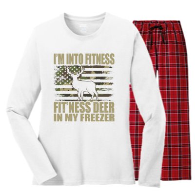 Hunting IM Into Fitness FitNess Deer In My Freezer Women's Long Sleeve Flannel Pajama Set 