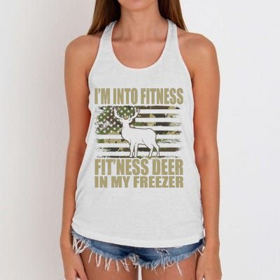 Hunting IM Into Fitness FitNess Deer In My Freezer Women's Knotted Racerback Tank