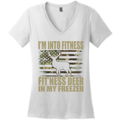 Hunting IM Into Fitness FitNess Deer In My Freezer Women's V-Neck T-Shirt