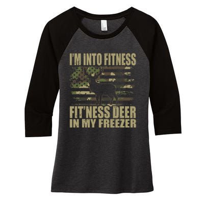 Hunting IM Into Fitness FitNess Deer In My Freezer Women's Tri-Blend 3/4-Sleeve Raglan Shirt