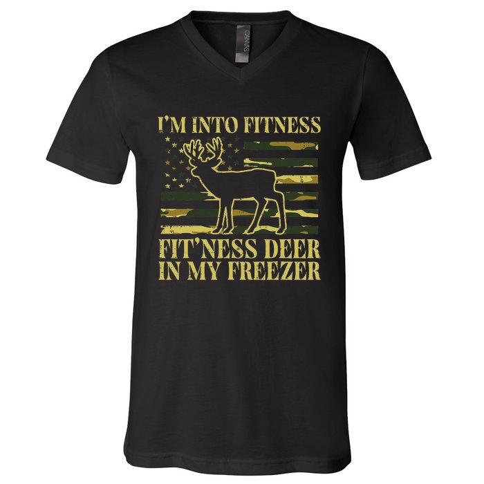 Hunting Im Into Fitness Fit Ness Deer Freezer V-Neck T-Shirt