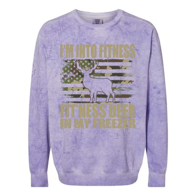 Hunting Im Into Fitness Fitness Deer In My Freezer Colorblast Crewneck Sweatshirt