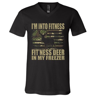 Hunting Im Into Fitness Fitness Deer In My Freezer V-Neck T-Shirt