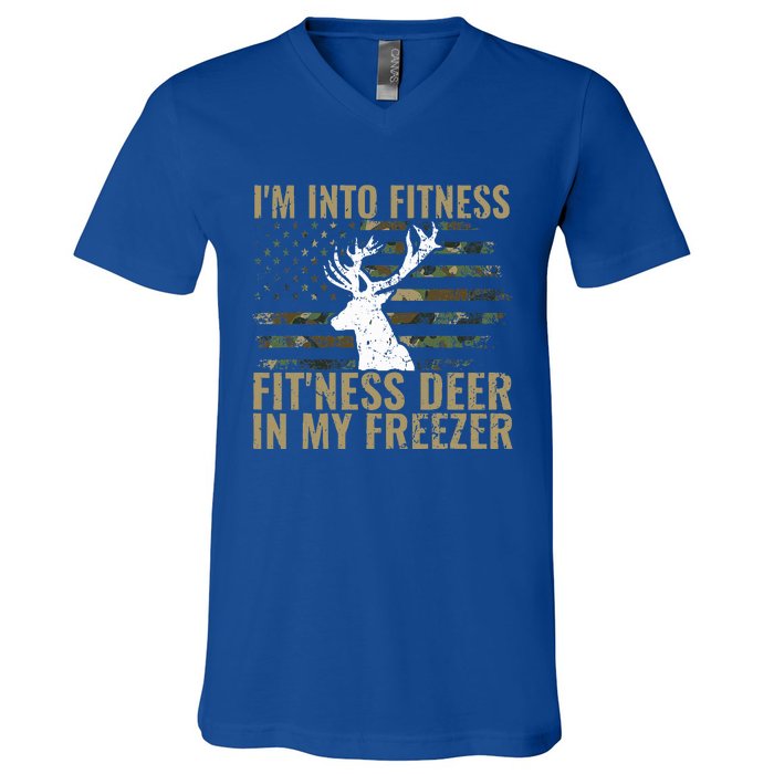 Hunting I'm Into Fitness Deer Freezer Funny Hunter Dad  V-Neck T-Shirt