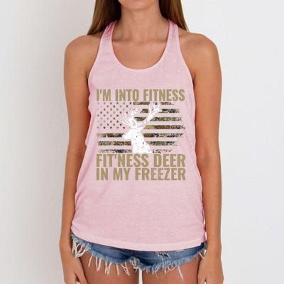 Hunting I'm Into Fitness Deer Freezer Funny Hunter Dad  Women's Knotted Racerback Tank