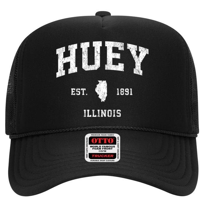 Huey Illinois Il Vintage Athletic Sports High Crown Mesh Back Trucker Hat