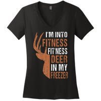 Hunting I'm Into Fitness Deer Freezer Funny Hunter Dad Women's V-Neck T-Shirt