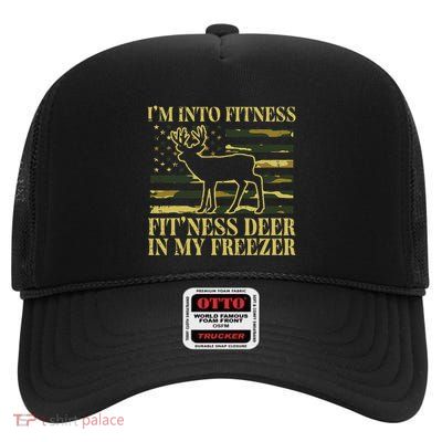 Hunting Im Into Fitness Fit Ness Deer Freezer Women High Crown Mesh Back Trucker Hat