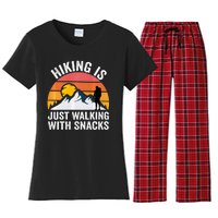 Hiking Is Just Walking With Snacks Hiking Humor Funny Saying Women's Flannel Pajama Set