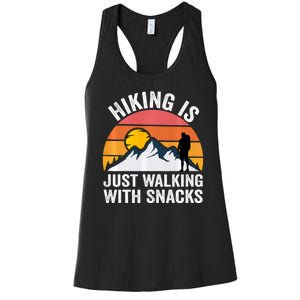 Hiking Is Just Walking With Snacks Hiking Humor Funny Saying Women's Racerback Tank