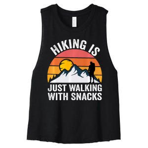 Hiking Is Just Walking With Snacks Hiking Humor Funny Saying Women's Racerback Cropped Tank