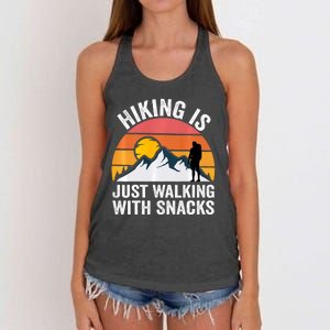 Hiking Is Just Walking With Snacks Hiking Humor Funny Saying Women's Knotted Racerback Tank