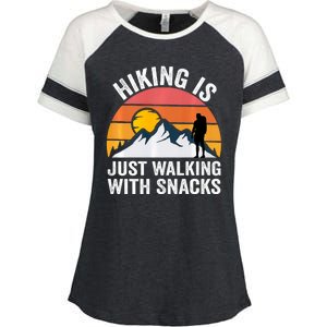 Hiking Is Just Walking With Snacks Hiking Humor Funny Saying Enza Ladies Jersey Colorblock Tee