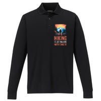 Hiking Is Just Walking With Snacks. Hiking Humor Performance Long Sleeve Polo